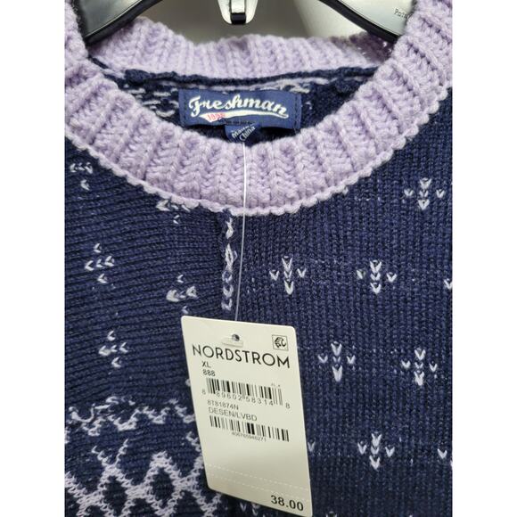 FRESHMAN Kids' Mix Stitch Fair Isle Sweater In Lavender And Navy 14/16 - Picture 5 of 5